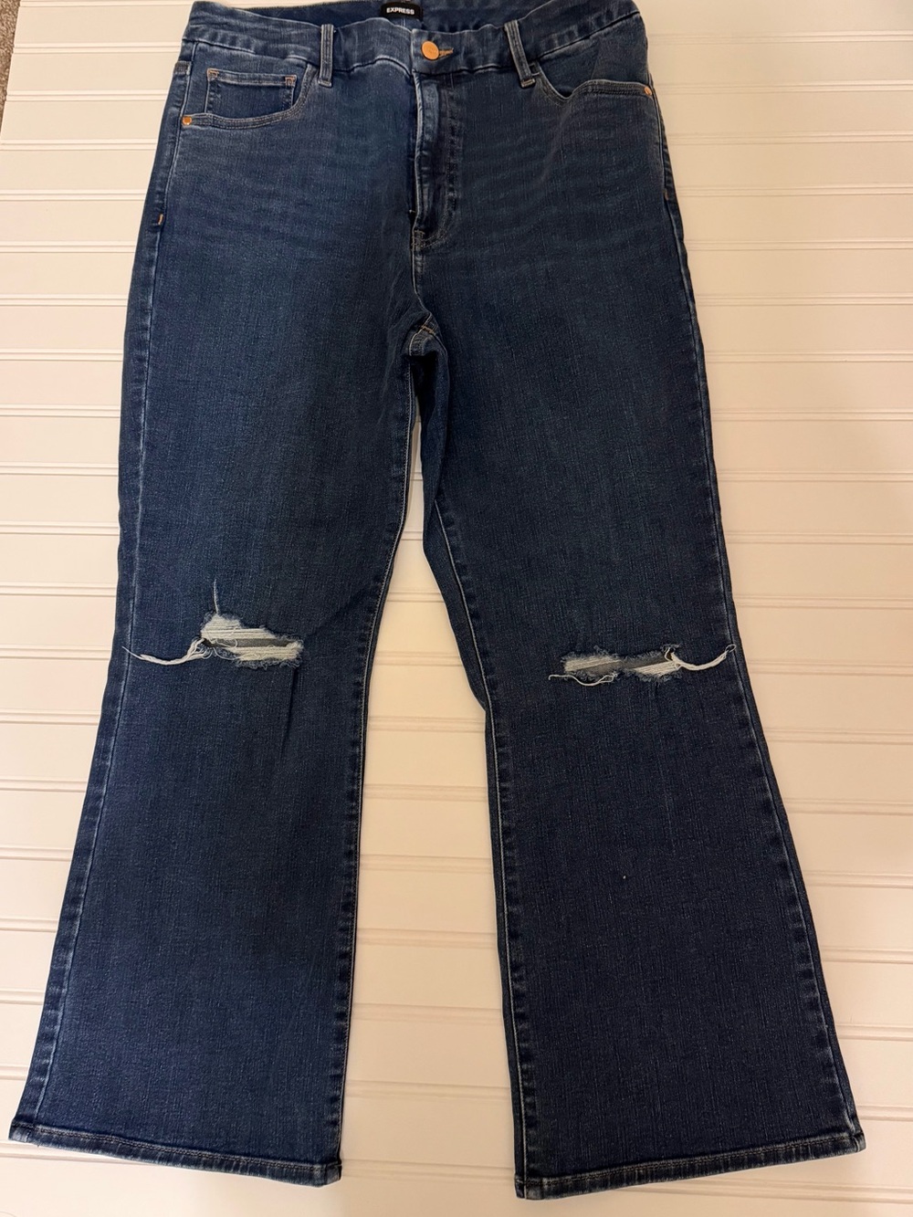 Express Dark Indigo Distressed Wide-Leg Jeans Size Large 12/14/16